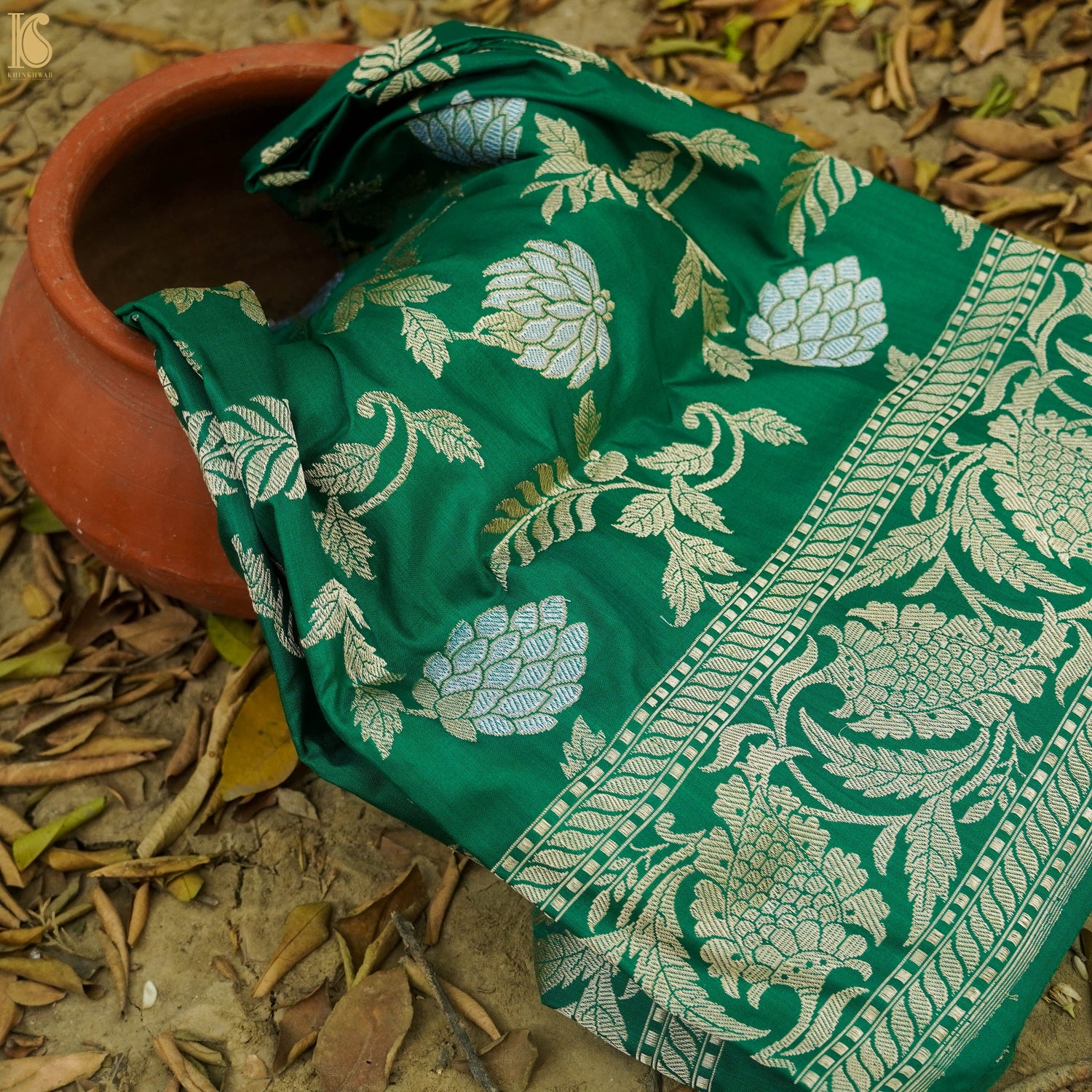 Emerald Green Pure Katan Silk Handloom Kadwa Banarasi Dupatta - Khinkhwab
