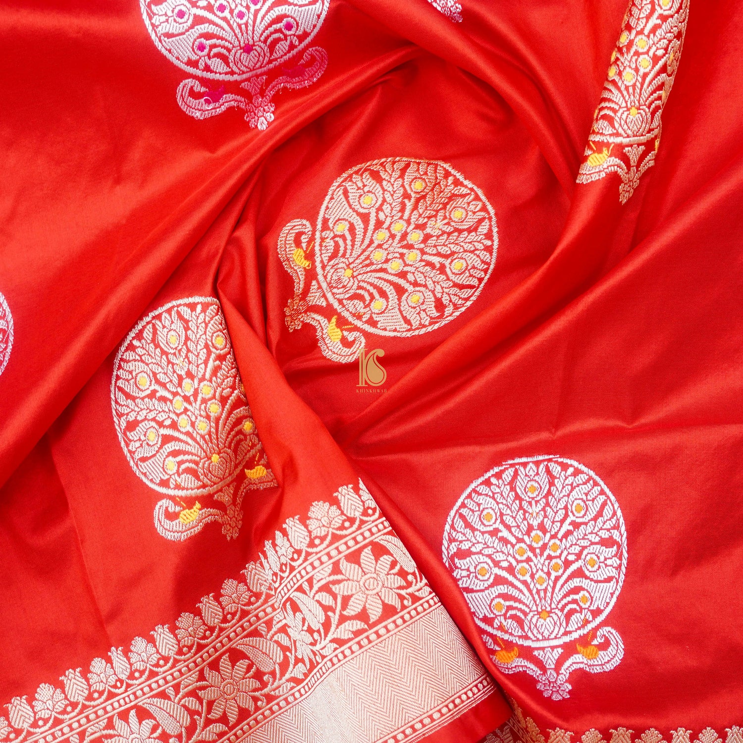 Red Pure Katan Silk Handloom Kadwa Boota Banarasi Dupatta - Khinkhwab