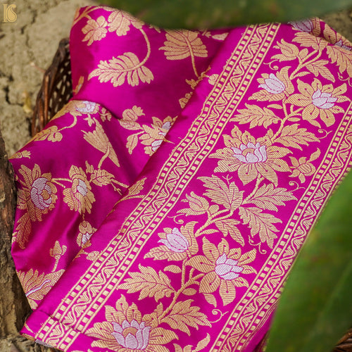 Magenta Pure Katan Silk Handloom Kadwa Jaal Banarasi Dupatta - Khinkhwab