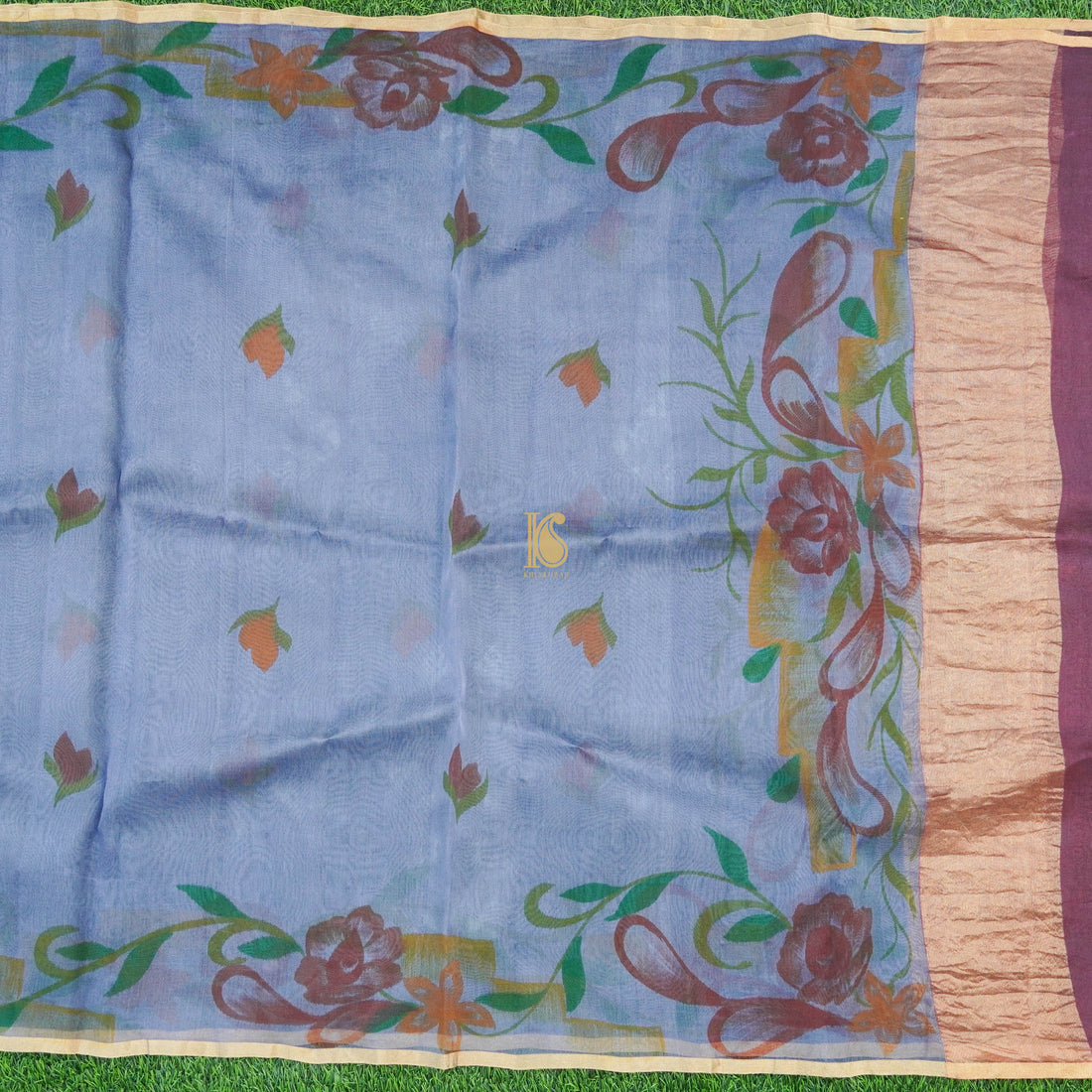 Blue Pure Organza Hand Painted Dupatta - Khinkhwab