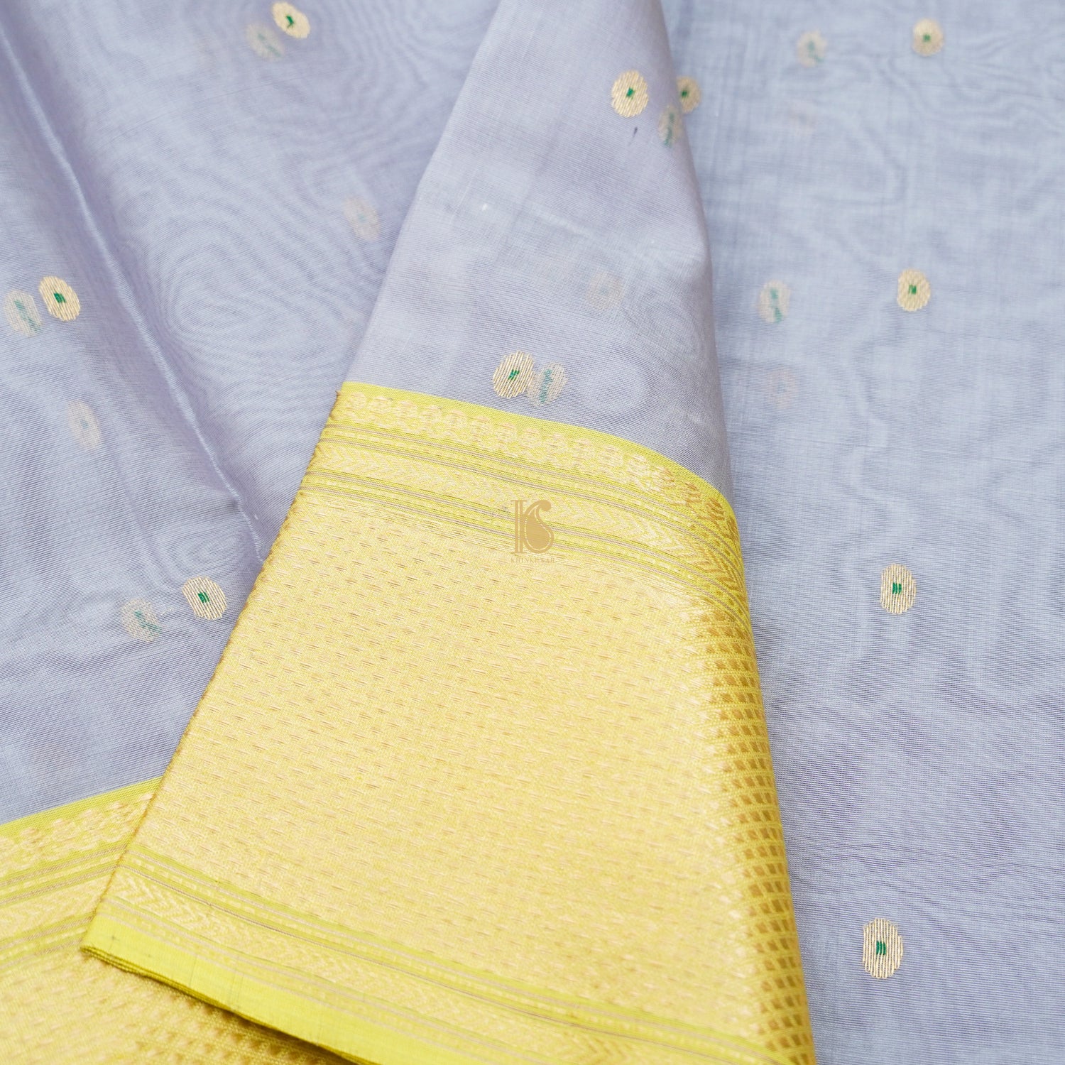 Echo Blue Pure Chanderi Silk Handwoven Meena Buti Saree - Khinkhwab