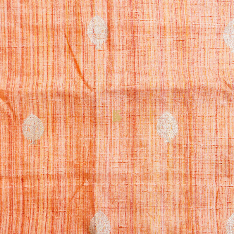 Orange Pure Raw Silk Banarasi Fabric with Woven Boota - Khinkhwab