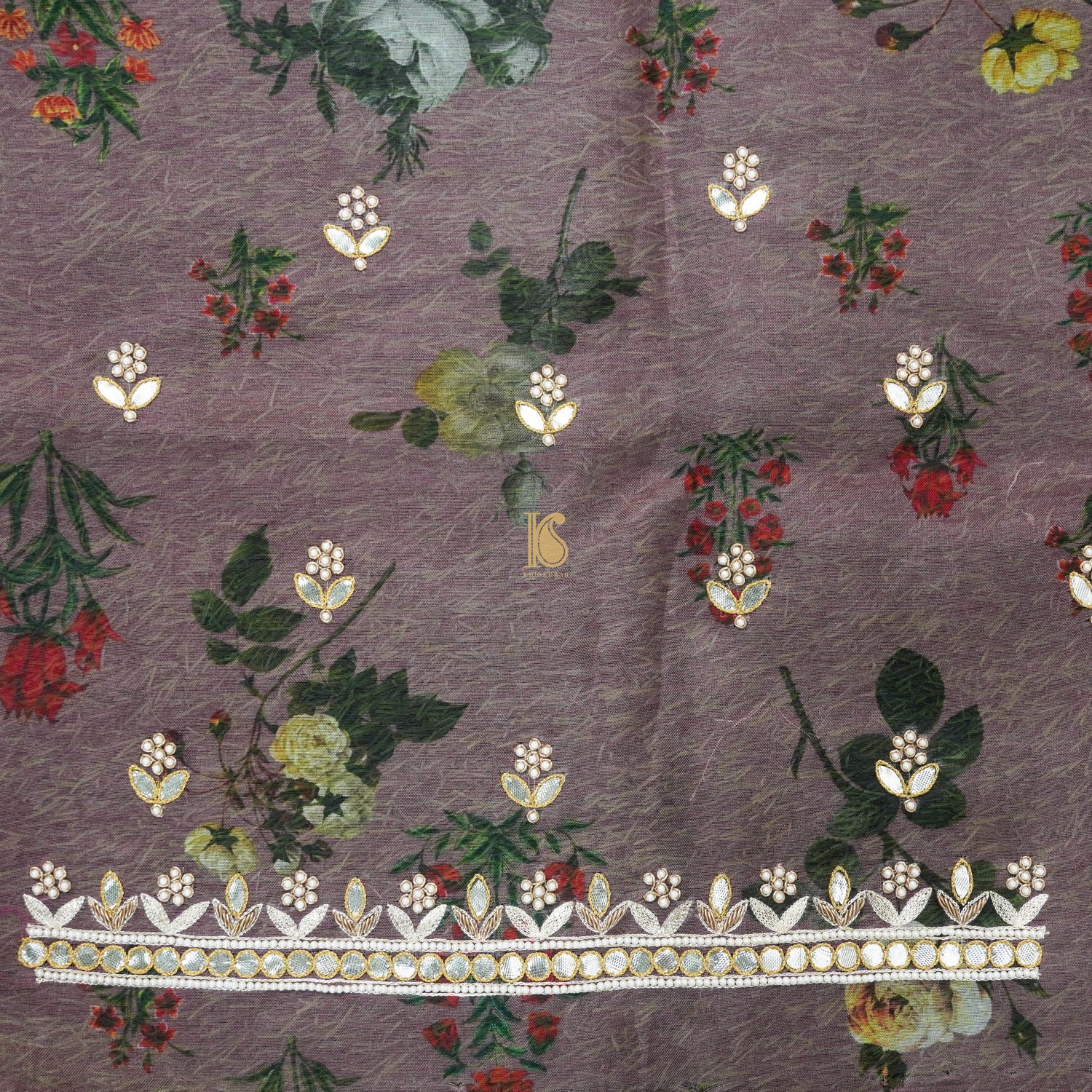 Pure Organza Silk Print Blouse Fabric with Embroidery - Khinkhwab