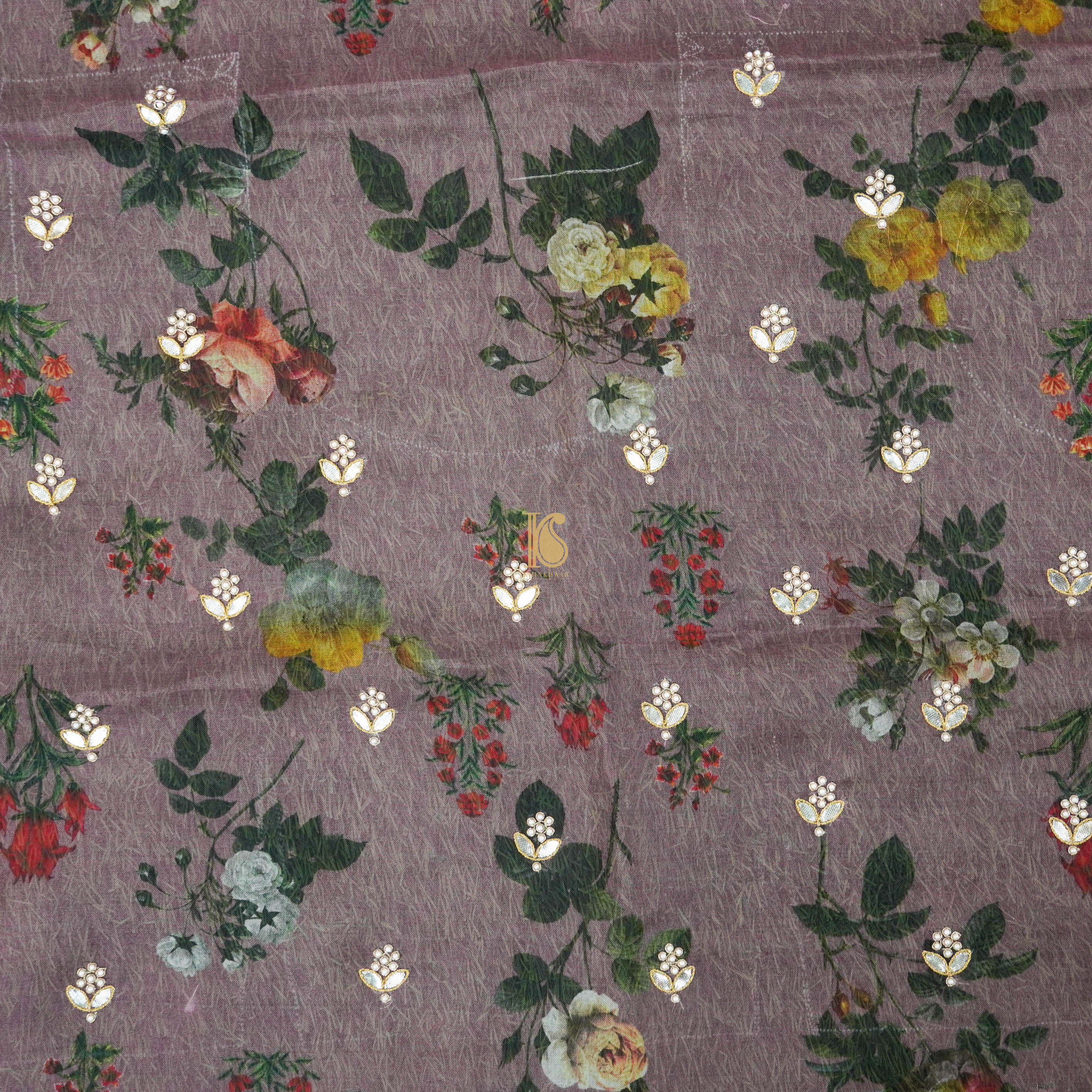 Pure Organza Silk Print Blouse Fabric with Embroidery - Khinkhwab