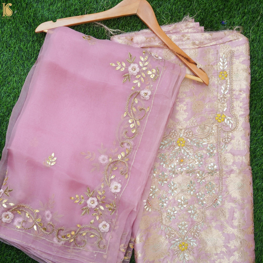 Baby Pink Organza Handloom Embroidered Dupatta - Khinkhwab