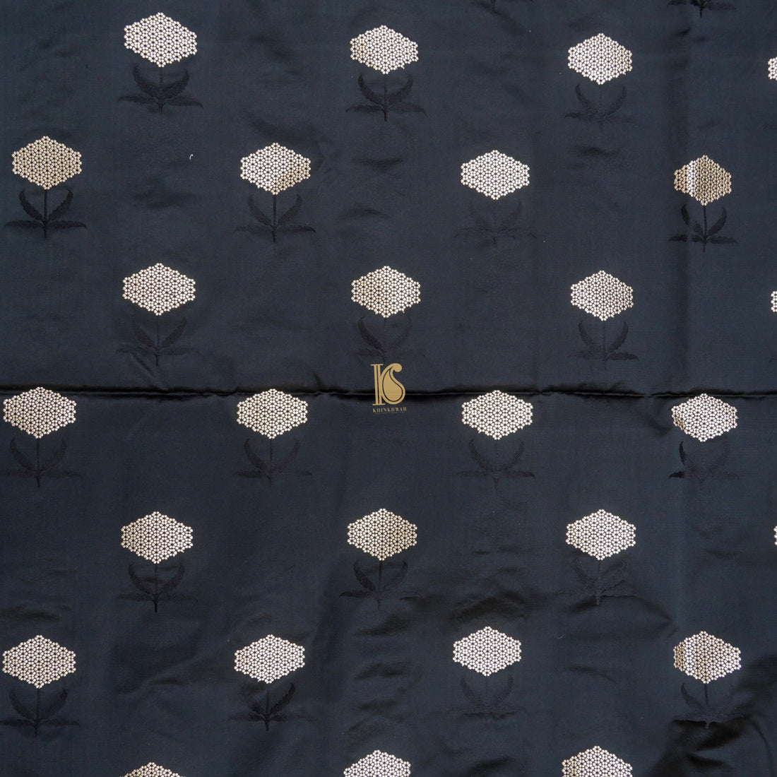 Handwoven Ebony Black Pure Mashru Silk Kadwa Banarasi Fabric - Khinkhwab