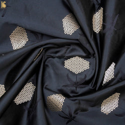 Handwoven Ebony Black Pure Mashru Silk Kadwa Banarasi Fabric - Khinkhwab