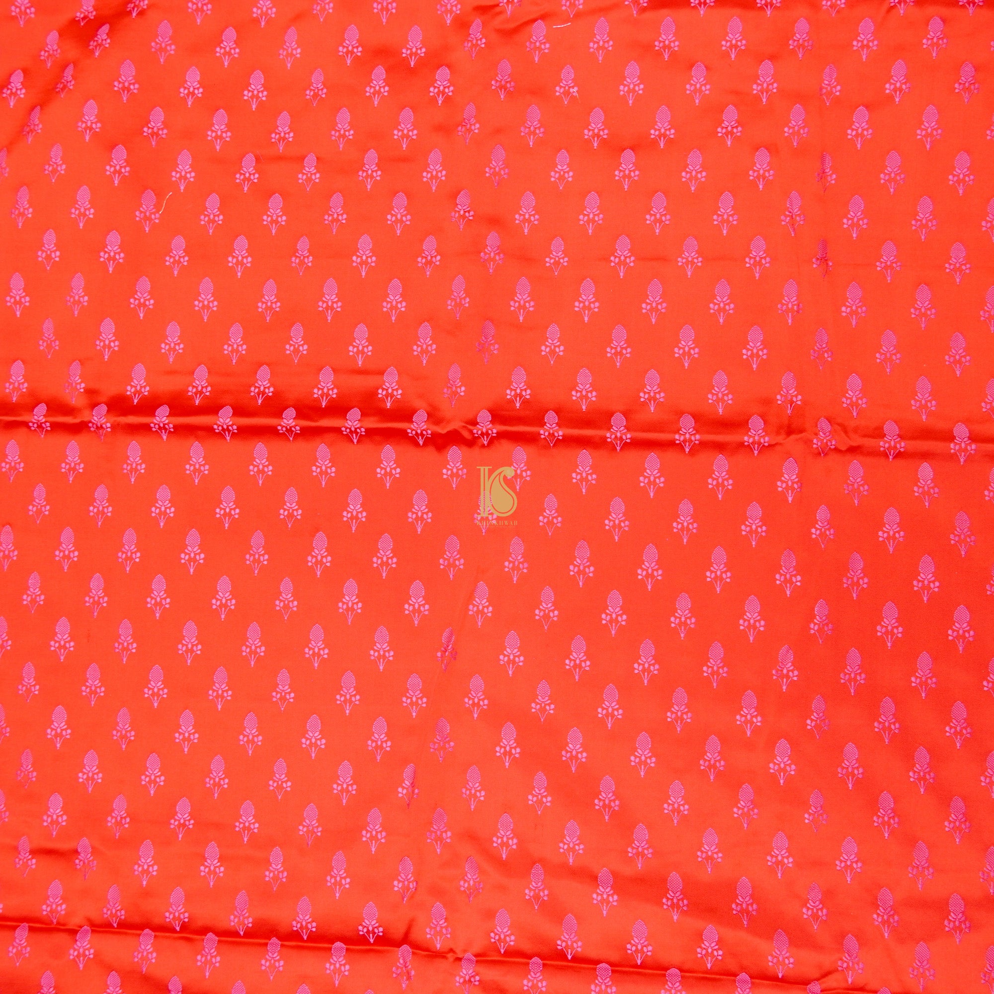 Handwoven Scarlet Red Pure Mashru Silk Kadwa Banarasi Fabric - Khinkhwab