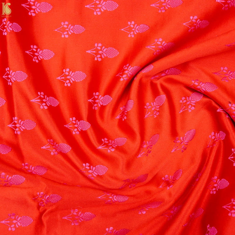 Handwoven Scarlet Red Pure Mashru Silk Kadwa Banarasi Fabric - Khinkhwab
