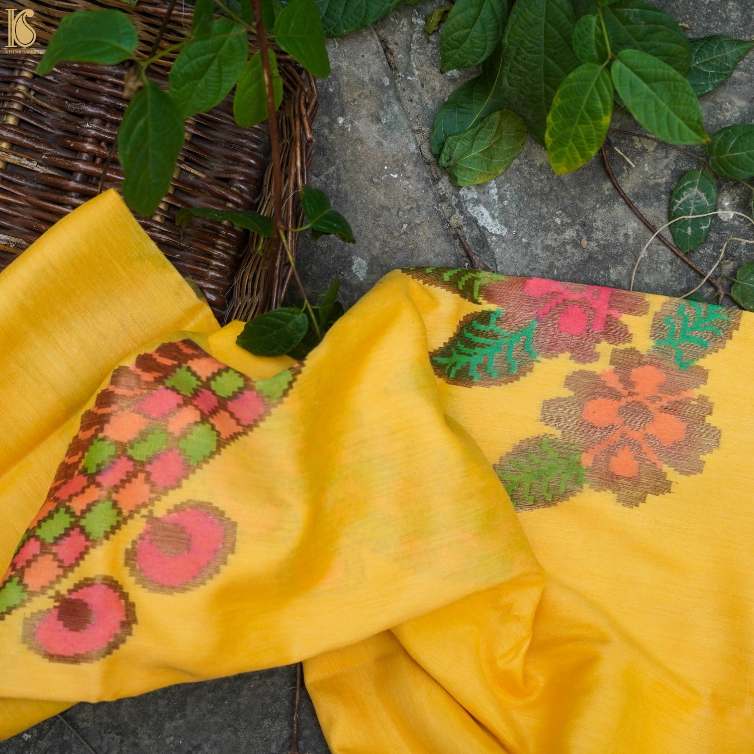 Handloom Moonga Silk Banarasi Yellow Dupatta - Khinkhwab