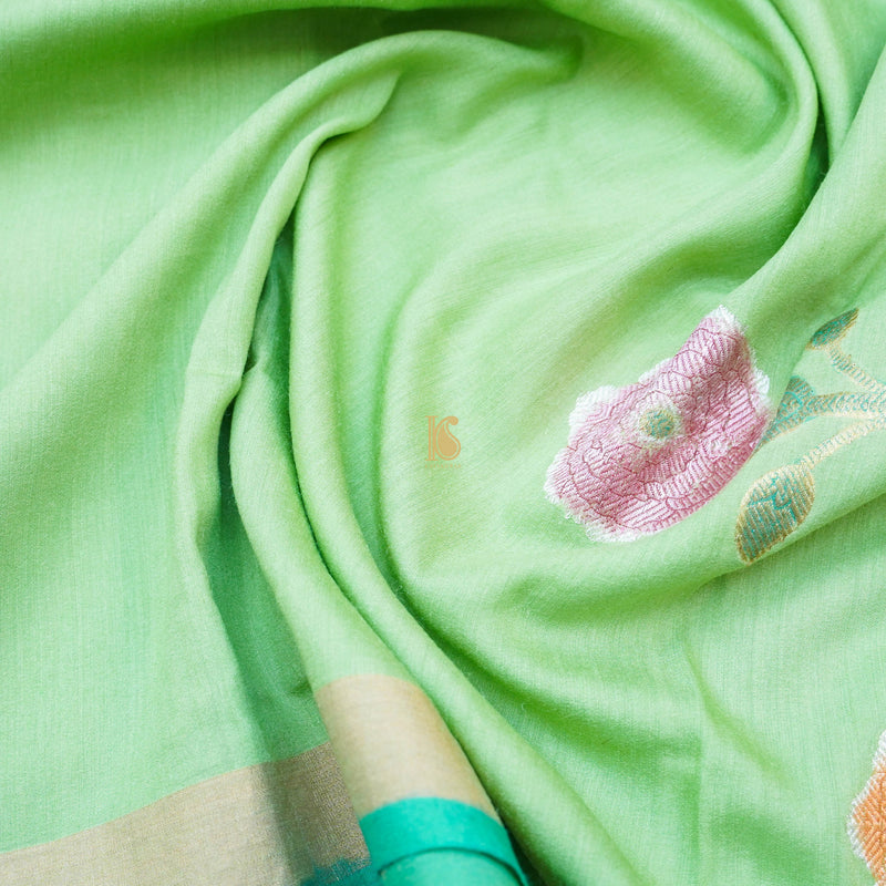 Handloom Moonga Silk Banarasi Green Dupatta - Khinkhwab