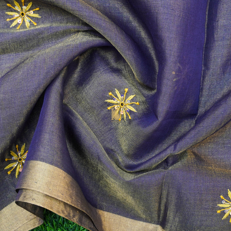 Grey Chikankari Pure Handloom Tissue Chanderi Silk Fabric Set - Khinkhwab