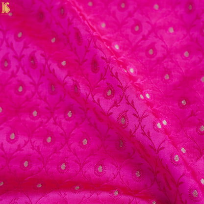 Cerise Pink Pure Banarasi Silk Handwoven Tanchui Kurta Fabric - Khinkhwab