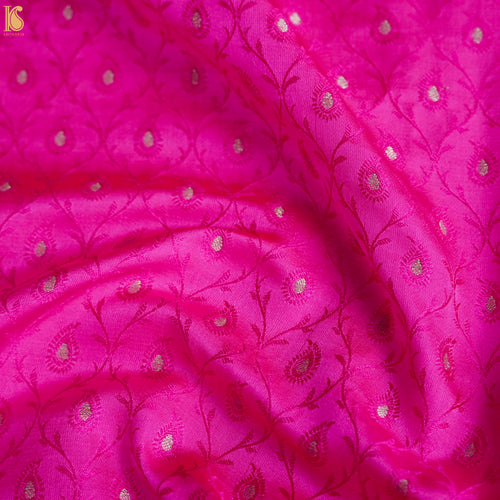 Cerise Pink Pure Banarasi Silk Handwoven Tanchui Kurta Fabric - Khinkhwab