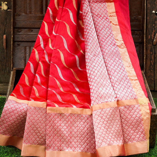 Red Pure Chanderi Silk Handwoven Leheriya Saree - Khinkhwab