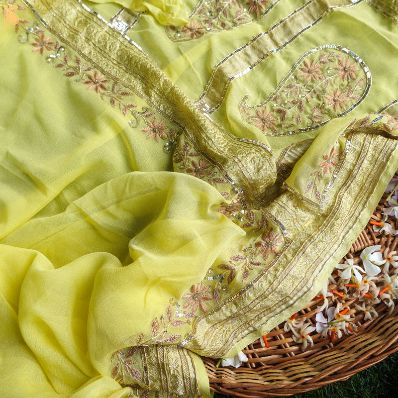 Deco Green Pure Georgette Banarasi Embroidery Saree - Khinkhwab