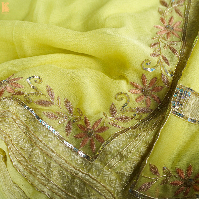Deco Green Pure Georgette Banarasi Embroidery Saree - Khinkhwab