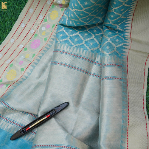 Baby Blue Pure Kora Handloom Banarasi Saree - Khinkhwab