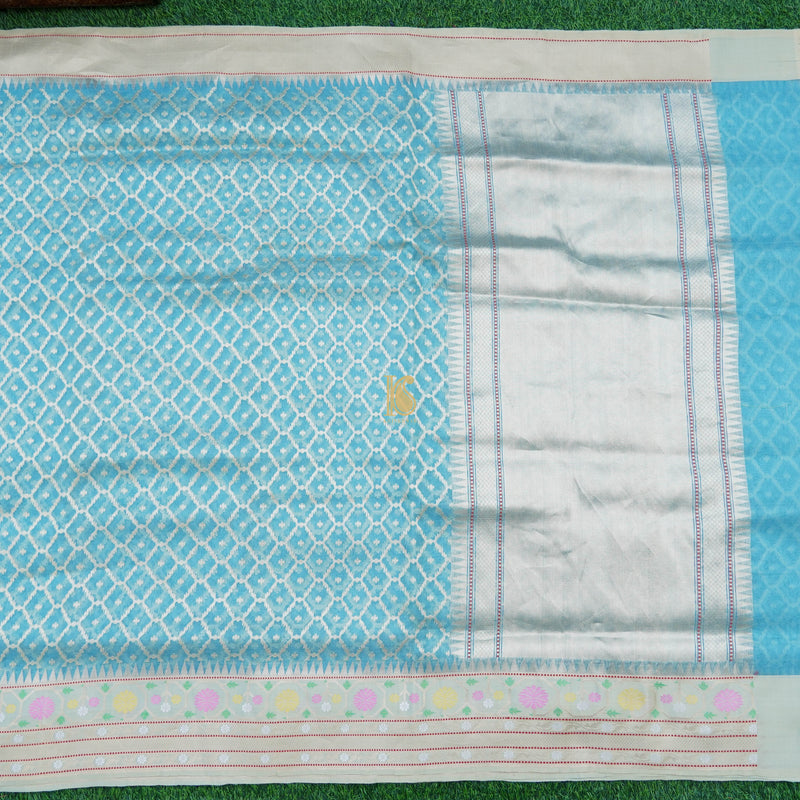 Baby Blue Pure Kora Handloom Banarasi Saree - Khinkhwab