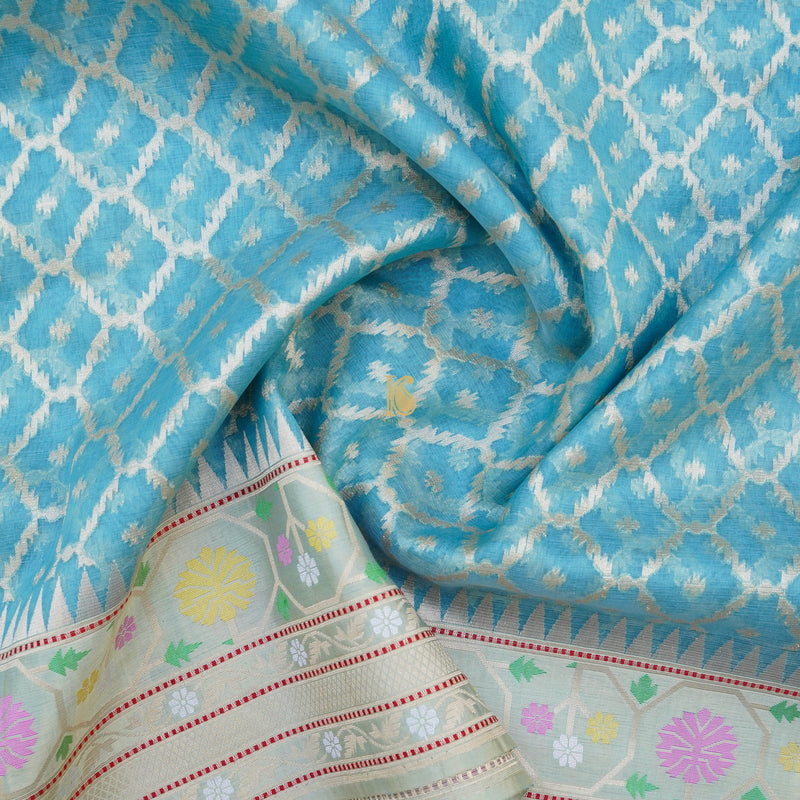 Baby Blue Pure Kora Handloom Banarasi Saree - Khinkhwab