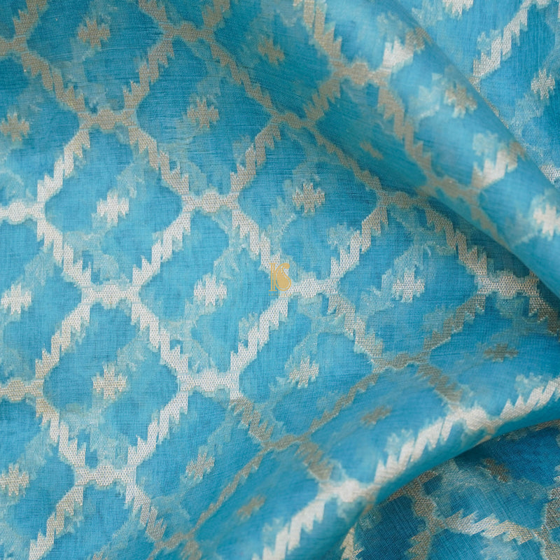 Baby Blue Pure Kora Handloom Banarasi Saree - Khinkhwab