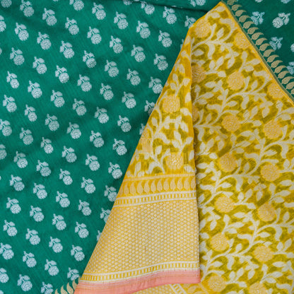 Green Pure Katan Silk Handloom Banarasi Saree with Kora Border - Khinkhwab