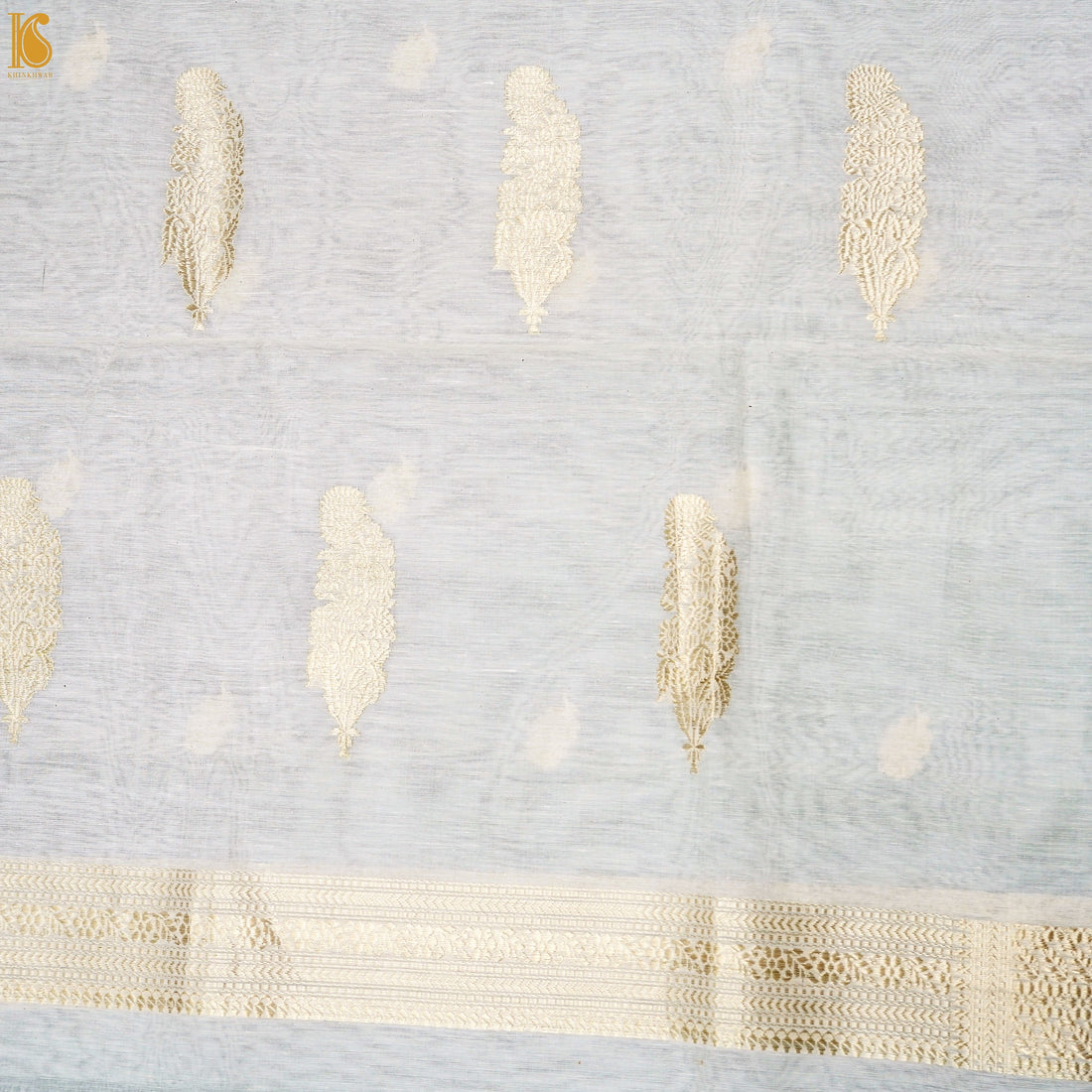 Handloom Pure Cotton White Kadwa Banarasi Suit Fabric Set - Khinkhwab
