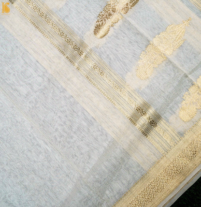 Handloom Pure Cotton White Kadwa Banarasi Suit Fabric Set - Khinkhwab