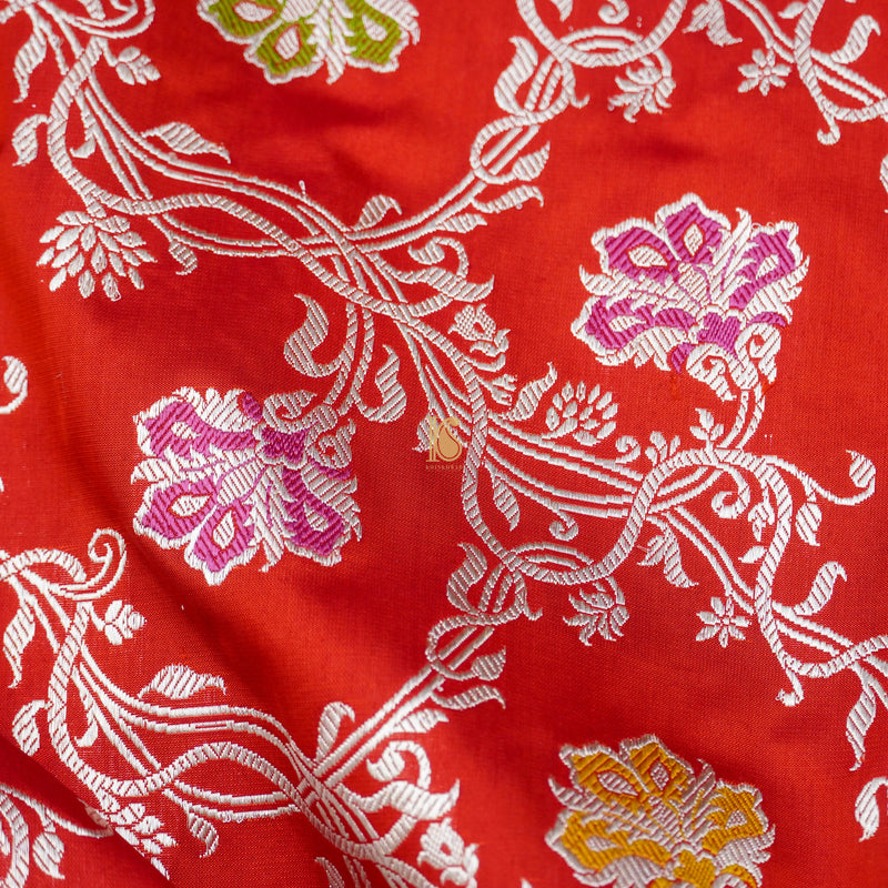 Red Handloom Katan Silk Banarasi Kadwa Jaal Saree - Khinkhwab
