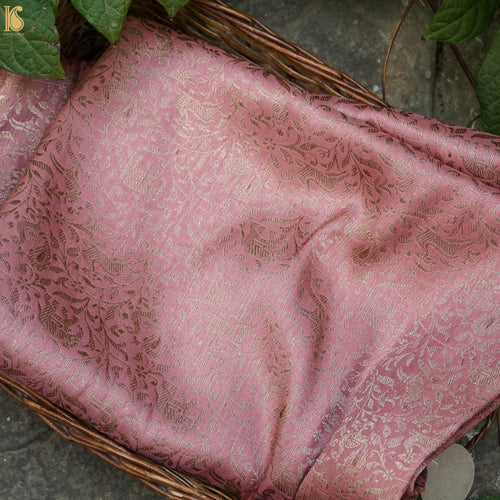 Pink Pure Katan Silk Banarasi Shikargah Fabric - Khinkhwab