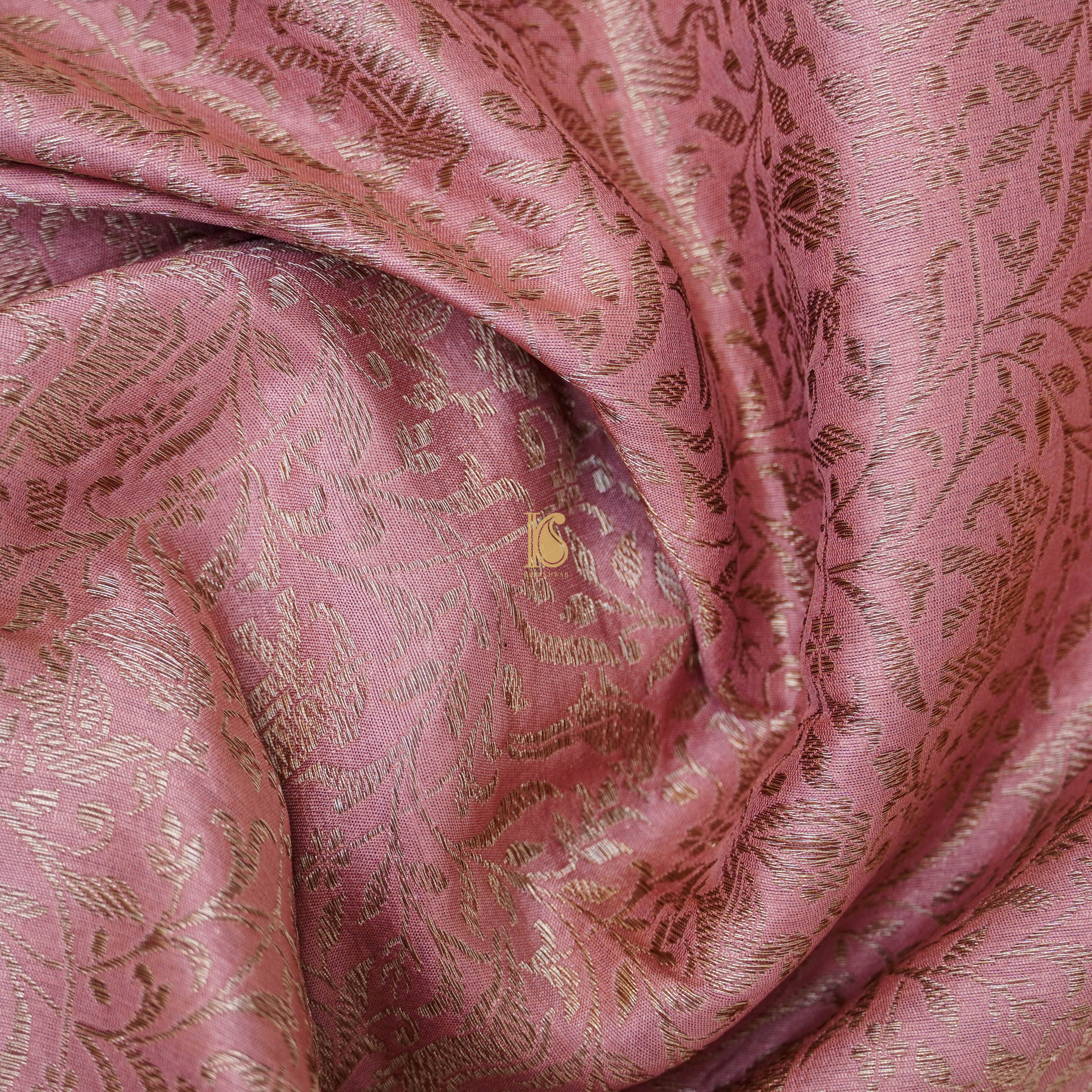 Pink Pure Katan Silk Banarasi Shikargah Fabric - Khinkhwab