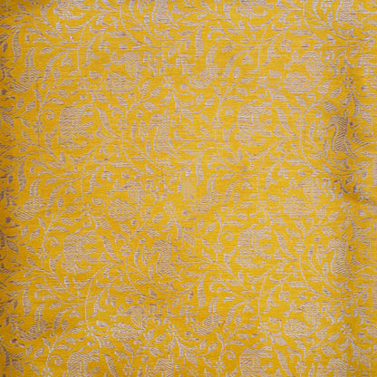 Yellow Pure Katan Silk Banarasi Shikargah Fabric - Khinkhwab
