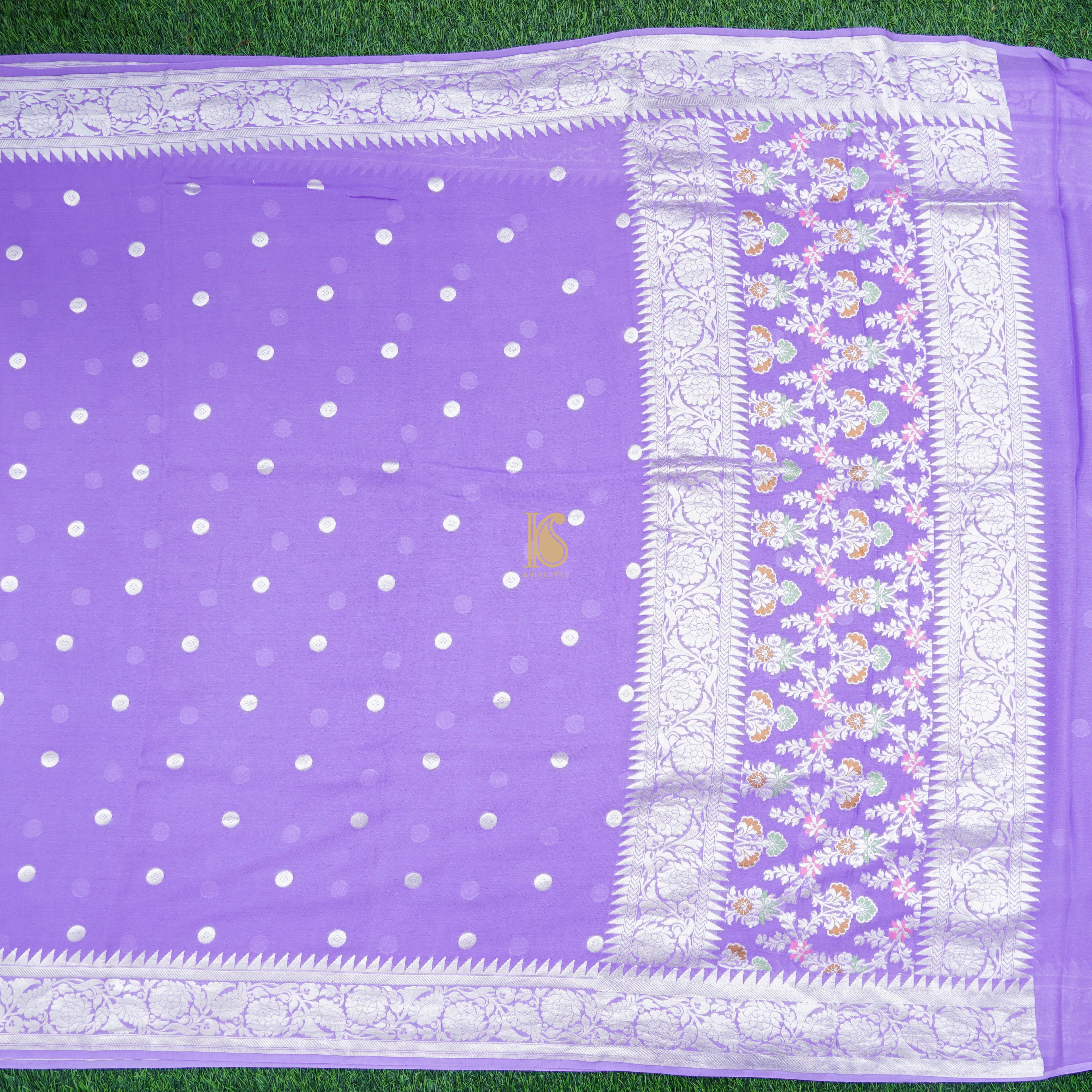 Purple Pure Georgette Handloom Banarasi Ashrafi Boota Saree - Khinkhwab