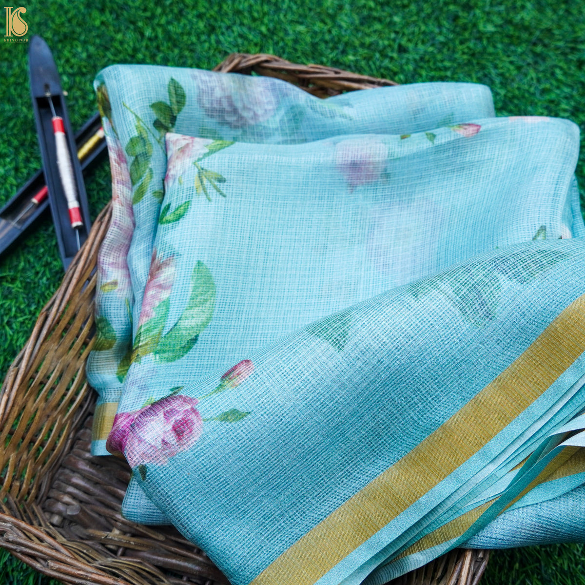 Tints of Anakiwa Handloom Kota Silk Floral Print Saree - Khinkhwab