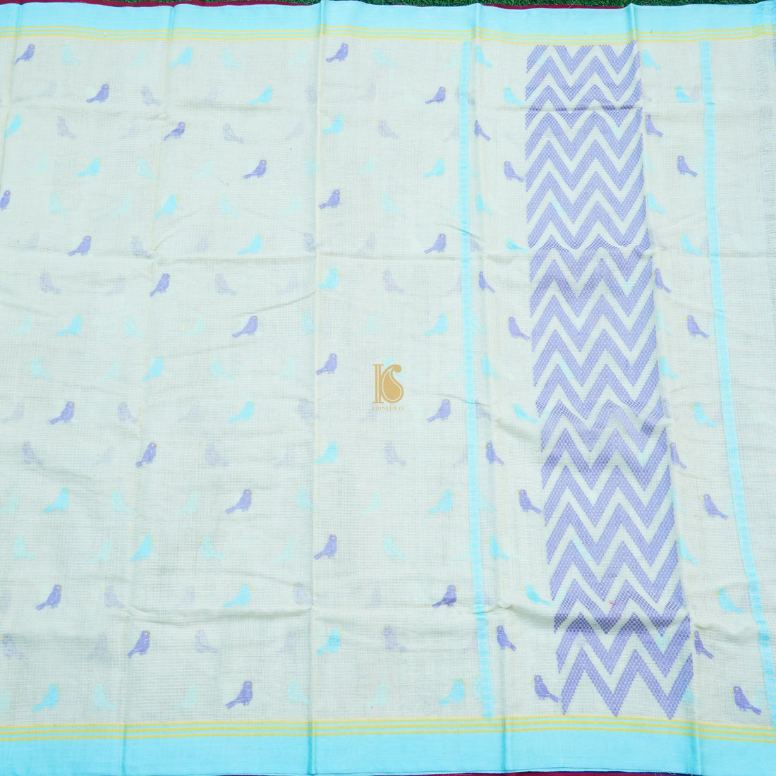 Handwoven  Aqua Squeeze Kota Silk Bird Saree - Khinkhwab