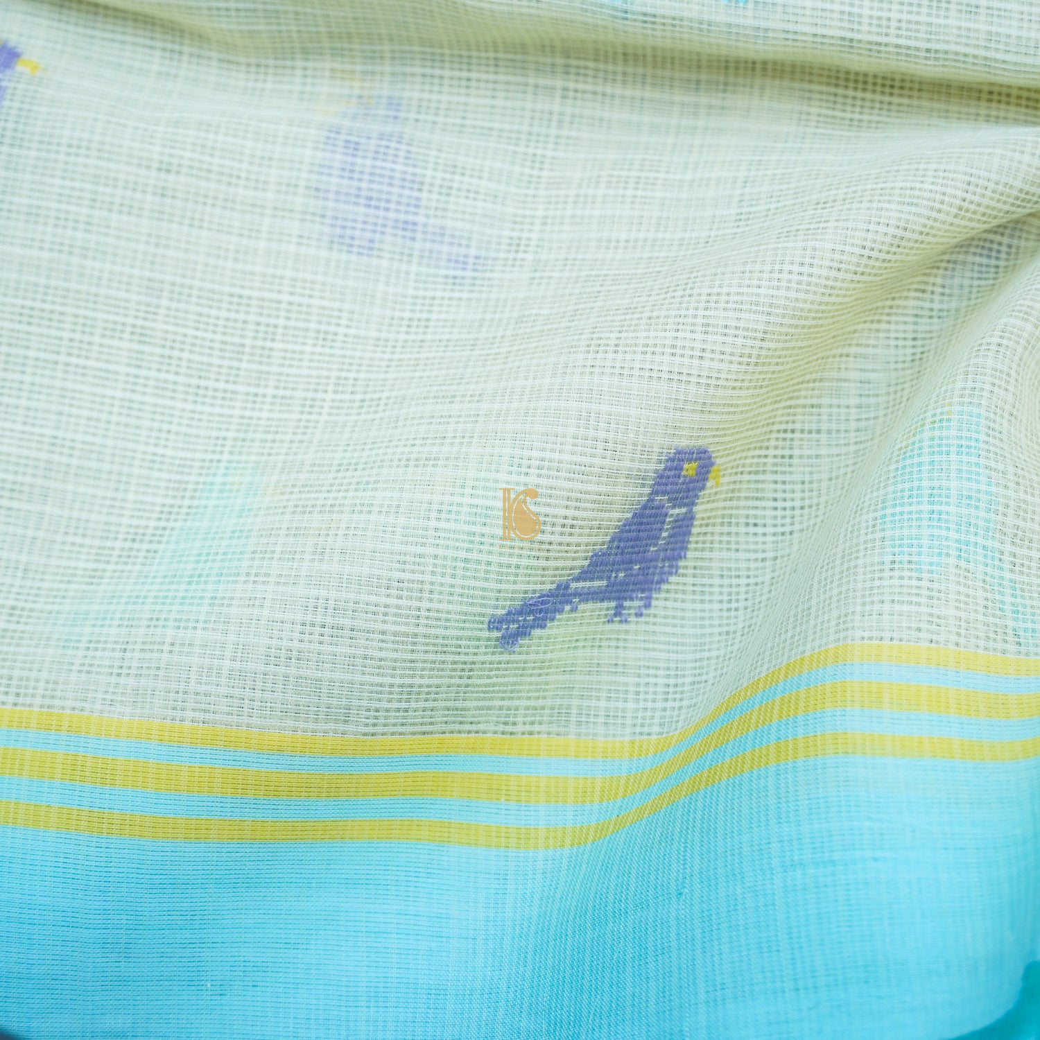 Handwoven  Aqua Squeeze Kota Silk Bird Saree - Khinkhwab