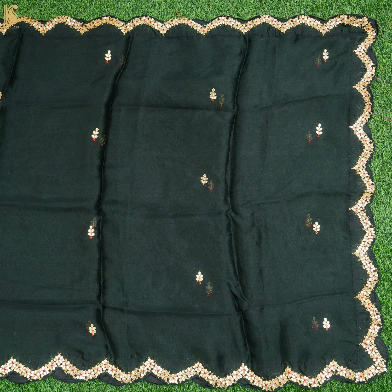 Spectra Green Pure Organza Silk Dupatta with Embroidery - Khinkhwab