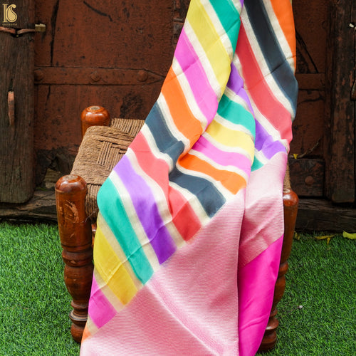 Multicolor Pure Georgette Handloom Banarasi Stripes Dupatta - Khinkhwab