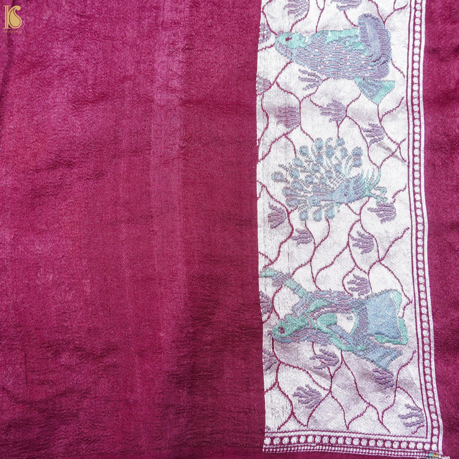Rouge Red Pure Tussar Silk Handloom Banarasi Sakhi Saree - Khinkhwab