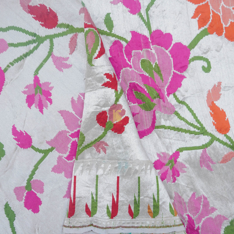 Beige Pure Tussar Silk Banarasi Silver Zari Saree - Preorder - Khinkhwab