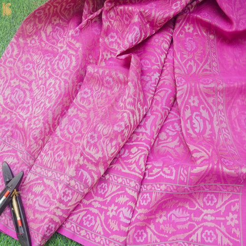 Pure Cotton Real Silver Zari Handloom Pink Banarasi Saree - Khinkhwab