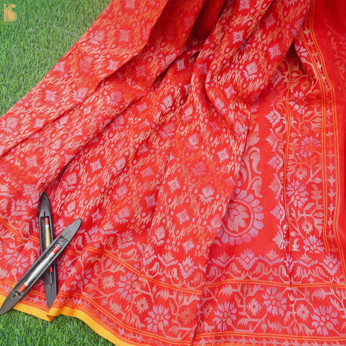 Pure Cotton Real Silver Zari Handloom Rakhtambari Banarasi Saree - Khinkhwab