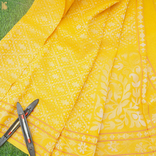Pure Cotton Real Silver Zari Pitambari Handloom Banarasi Saree - Khinkhwab
