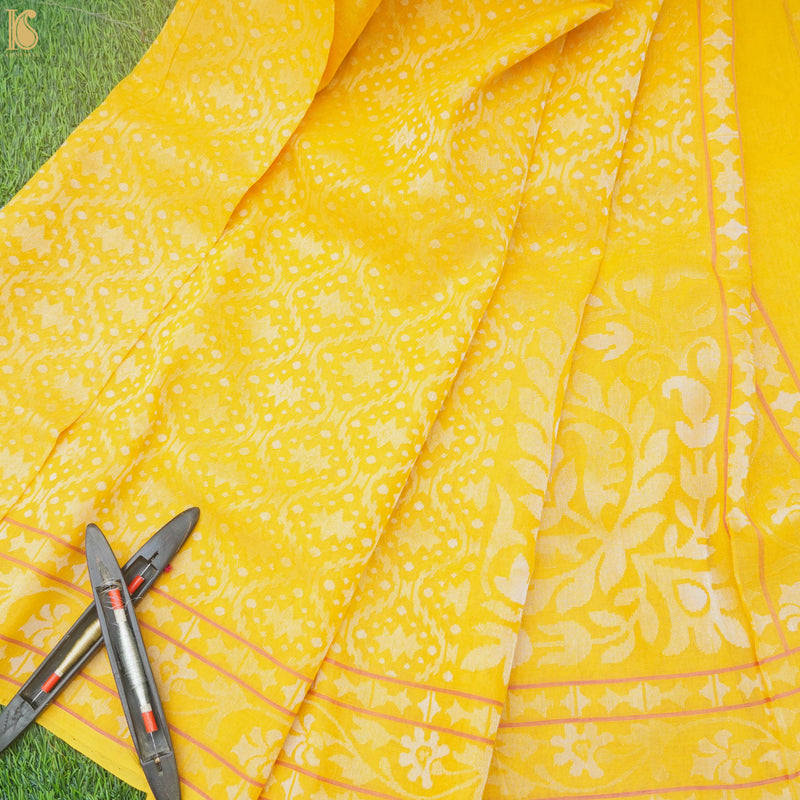 Pure Cotton Real Silver Zari Pitambari Handloom Banarasi Saree - Khinkhwab
