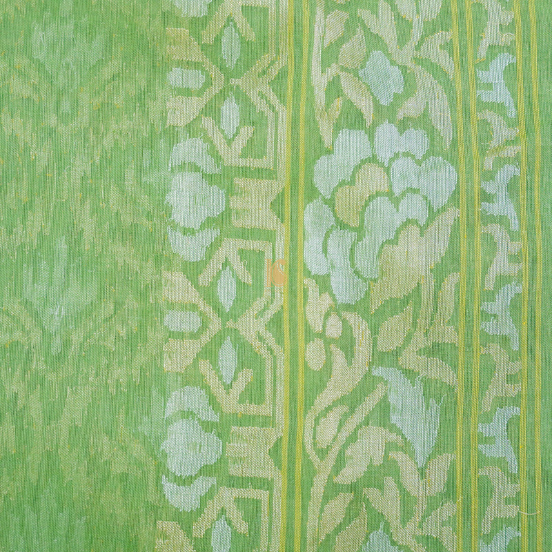 Pure Cotton Real Silver Zari Handloom Green Banarasi Saree - Khinkhwab