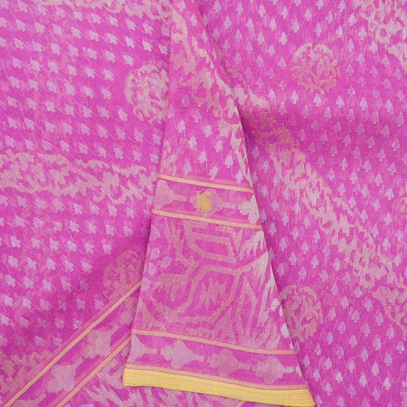 Pure Cotton Real Silver Zari Handloom Pink Banarasi Saree - Khinkhwab