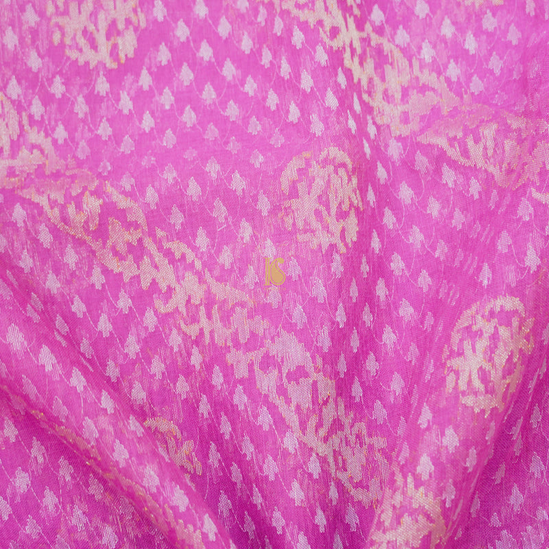 Pure Cotton Real Silver Zari Handloom Pink Banarasi Saree - Khinkhwab