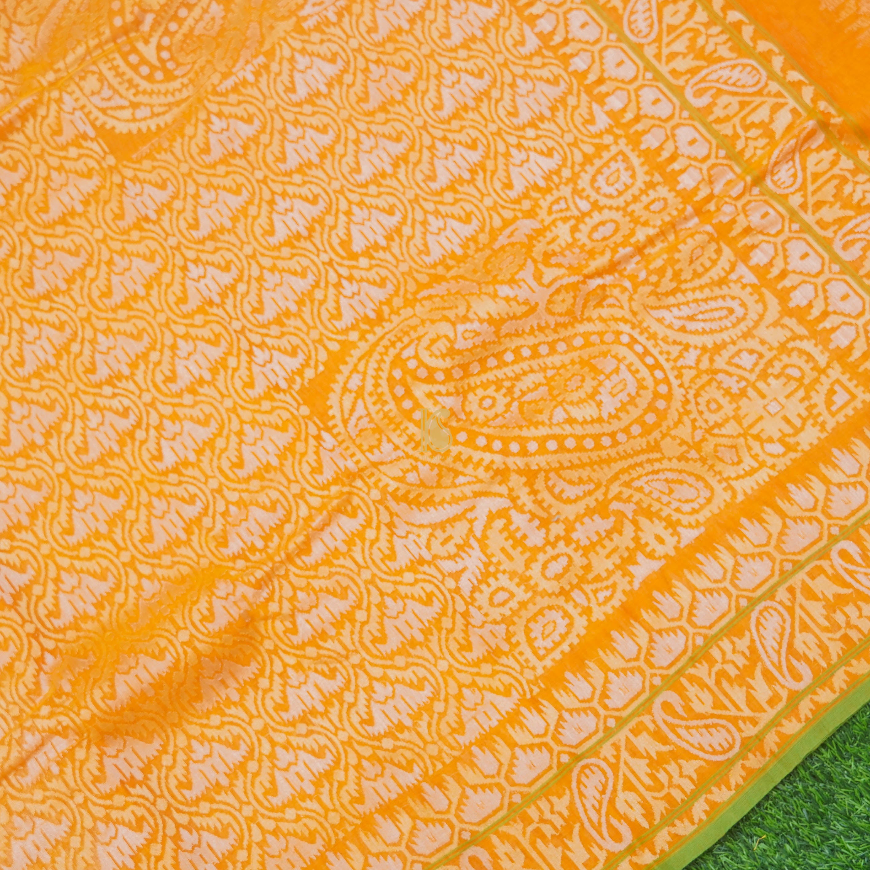 Pure Cotton Real Silver Zari Handloom Orange Banarasi Saree - Khinkhwab