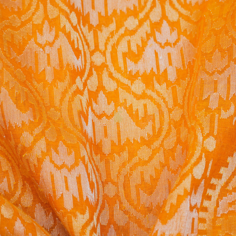 Pure Cotton Real Silver Zari Handloom Orange Banarasi Saree - Khinkhwab