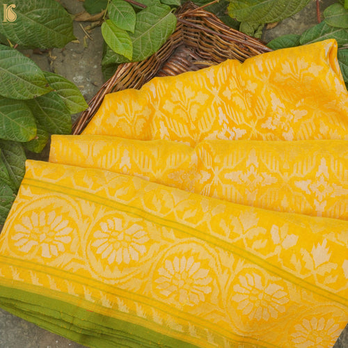 Pitambari Pure Cotton Real Silver Zari Handloom Banarasi Saree - Khinkhwab